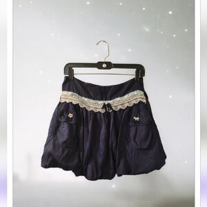 Navy Japanese School Girl Inspired Skirt with Lace Trim With Bubble Hem Size Med